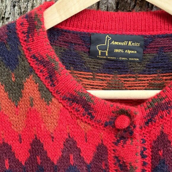 Amwell Knits Alpaca Cardigan Sweater Women's Colorful Zig Zag Stripe Size XL L?? - Picture 4 of 6